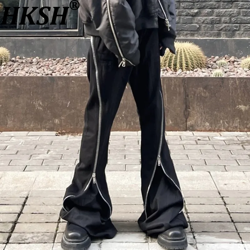 HKSH Men Tide Flared Jeans Autumn Winter New Vibe Wide-Leg Draped Denim Pants Trendy Spiral Track Zippers Women Chic Ins HK18743