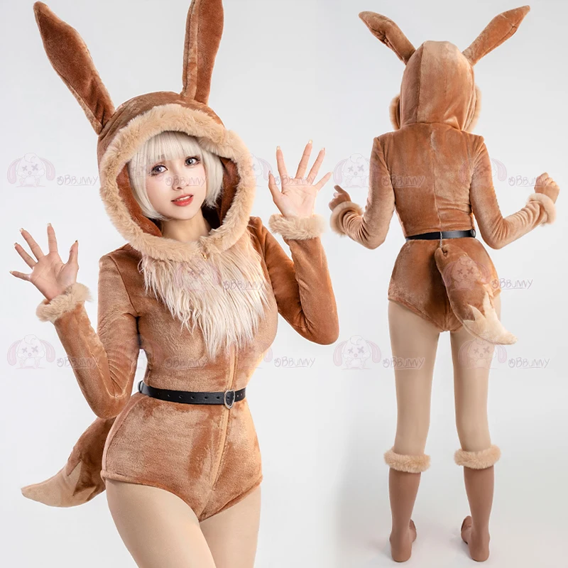 

Original Eevee Plush Cosplay Hot Girl Cute Anime Soft Clothing Jumpsuit Set With Hat And Tail Anime Character Role-Playing Gifts