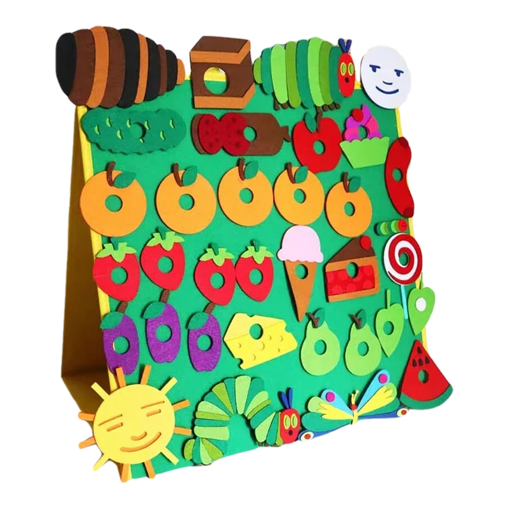 English Picture Books Teaching Aids Hungry Caterpillar Toy Fun Felt Play Soft Stuffed Animal Toy Felt Board Figures for Toddlers