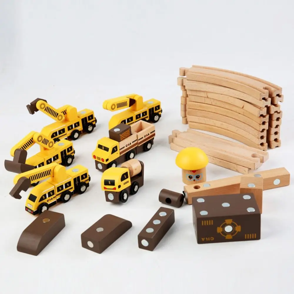 Wooden Variety Assembling Car Scene Combined Train Magnetic Track Engineering Small Train Detachable DIY Cross Track Railway