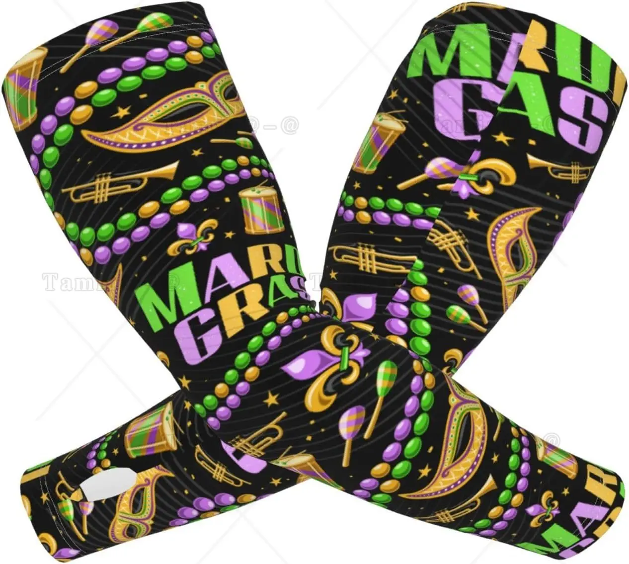 Mardi Gras Print Arm Sleeves Cooling UV Sun Protection Sports Compression for Men Women Golf Basketball Arm Sleeves