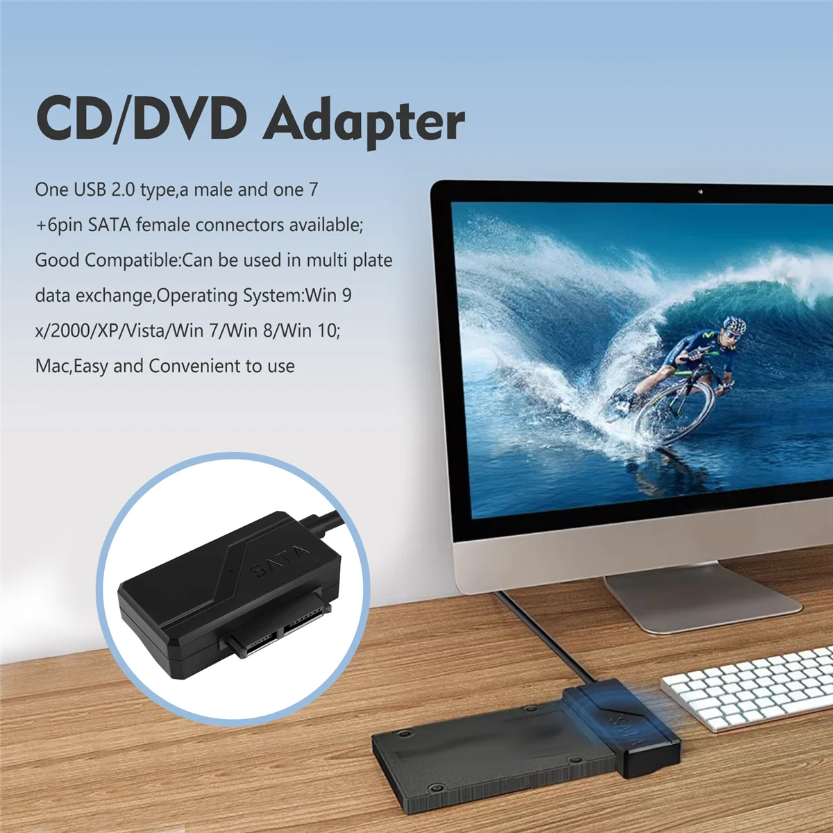 AT77 USB 2.0 to Mini Sata II 7+6 13Pin Adapter Converter Cable for Laptop CD/DVD ROM Slimline Drive