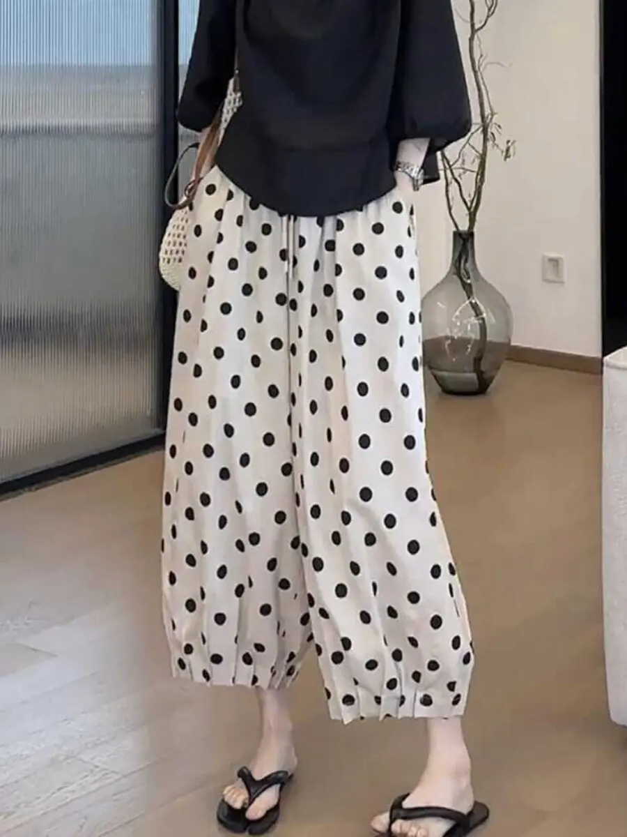 Summer Thin Casual Harem Pants Women's Wide Leg Pants Checkered Linen Loose Lantern Pants High Waist Pocket High Cool Feeling