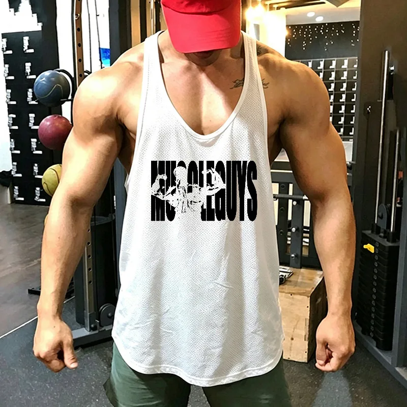 New Brand Gym Clothing Mens Mesh Fitness Stringer Tank Top Men Bodybuilding Singlets Running Vest Workout Sleeveless T-Shirt