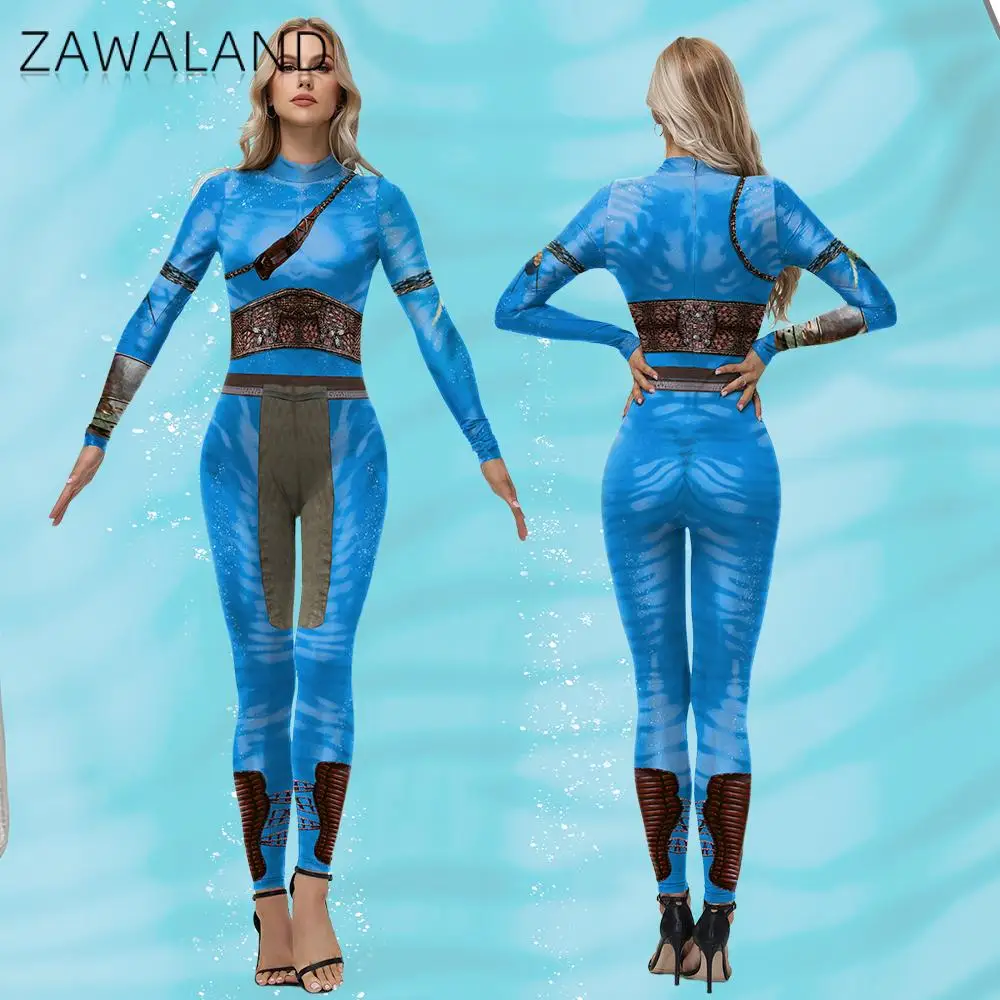 

Women Avatar Cosplay Costume Halloween 3D Printed Blue Alien Catsuit Jumpsuit for Adult Female Carnival Dress Up Zentai Bodysuit