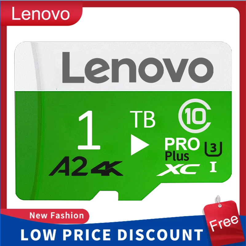 Lenovo-Mini Cartão de Memória com Adaptador SD Grátis, Micro Classe 10, 128GB, 256GB, SD, TF, Flash Card para Celular, Computador, Câmera, N