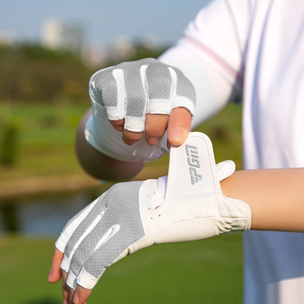 PGM 1 Pair Summer Women's Open Finger Golf Wear Gloves Breathable Mesh PU Sunscreen Finger Cover Left And Right Hand ST032 골프웨어