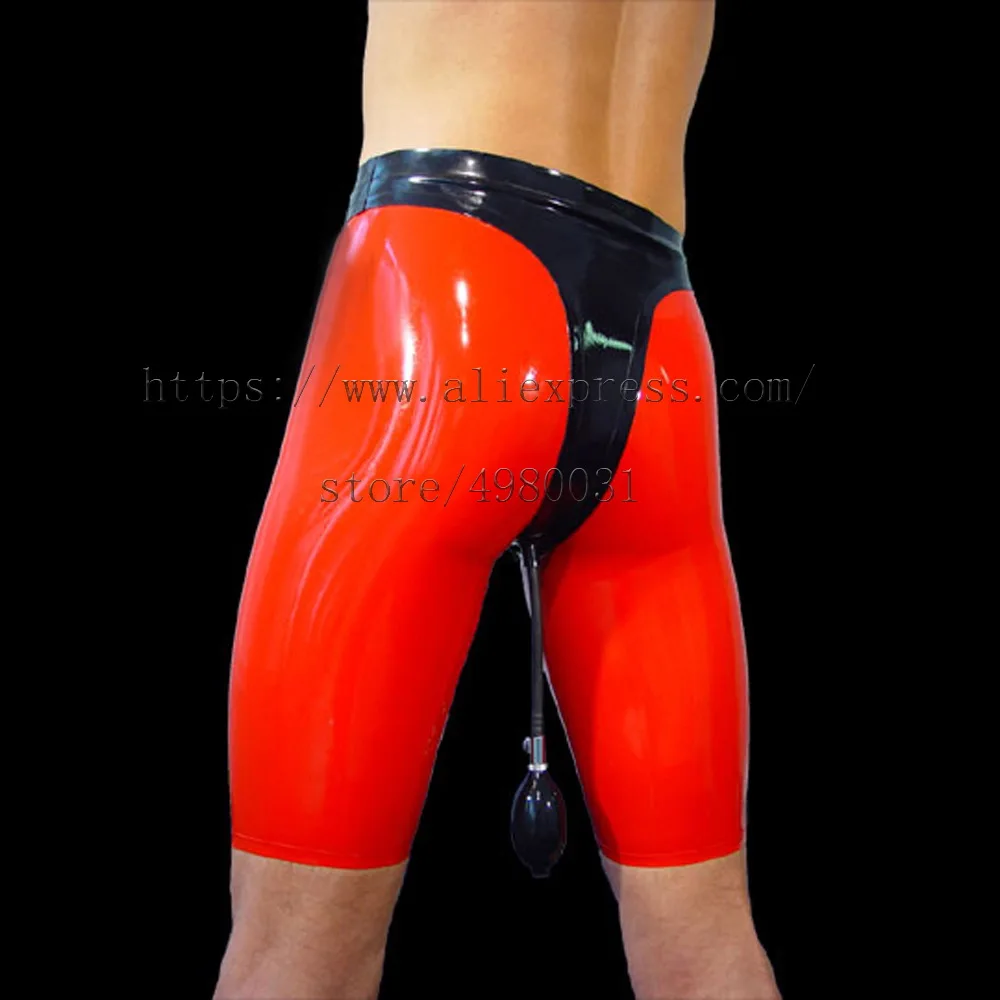 Codpiece design middle latex panties with hole men in red patchwork black colors made of 0.4mm thickness natural latex
