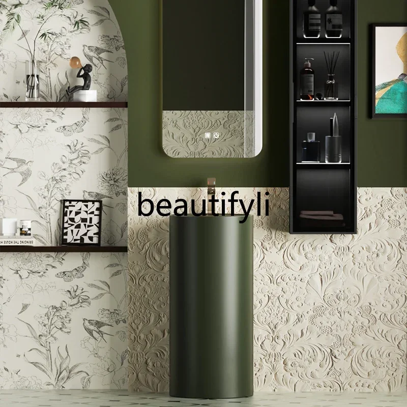 

ss25 French retro small apartment column basin villa bathroom floor-to-ceiling washbasin