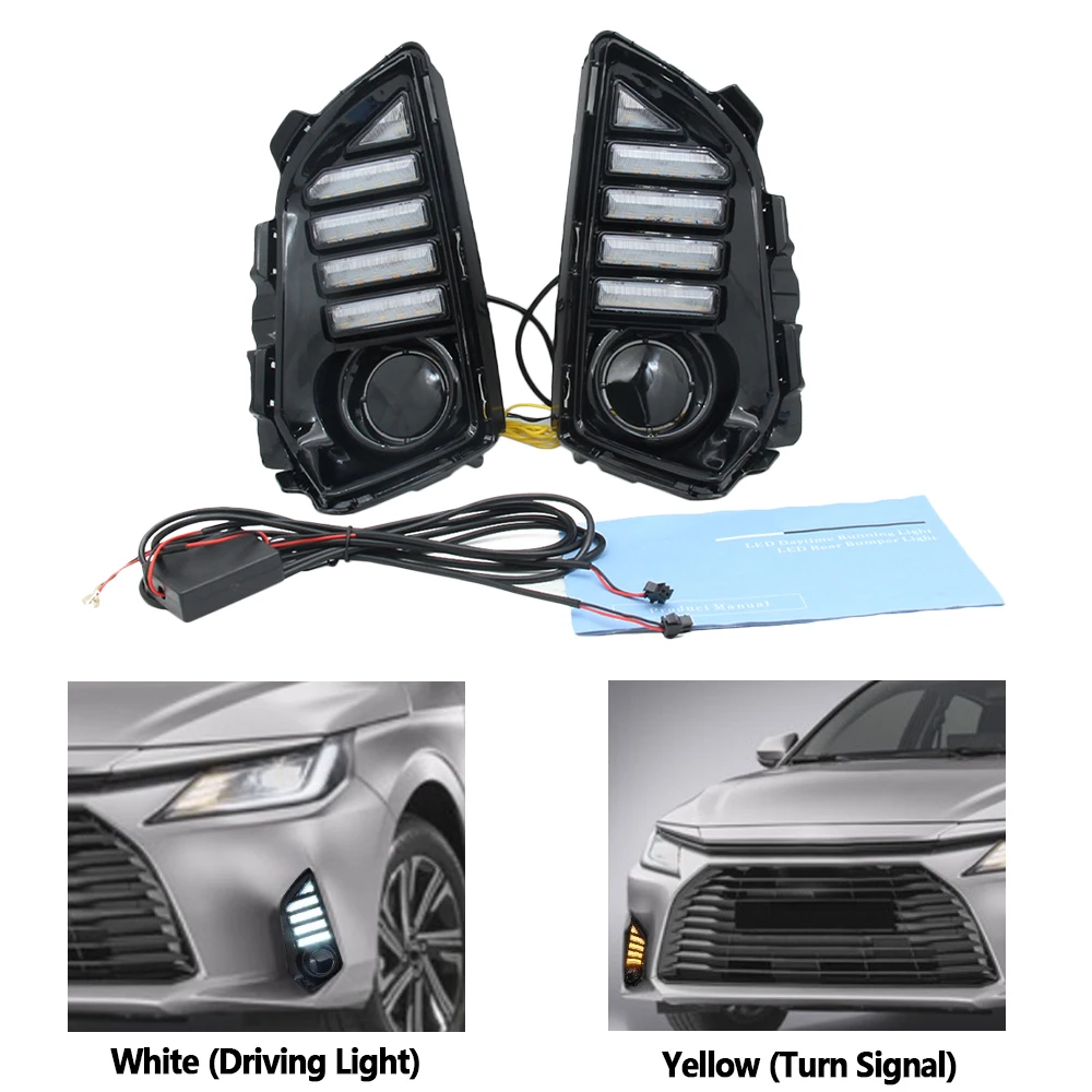 

2PCS LED Daytime Running Light For Toyota Yaris Ativ Vios 2022 2023 Dynamic Turn Yellow Signal Relay Car 12V LED DRL Day Light