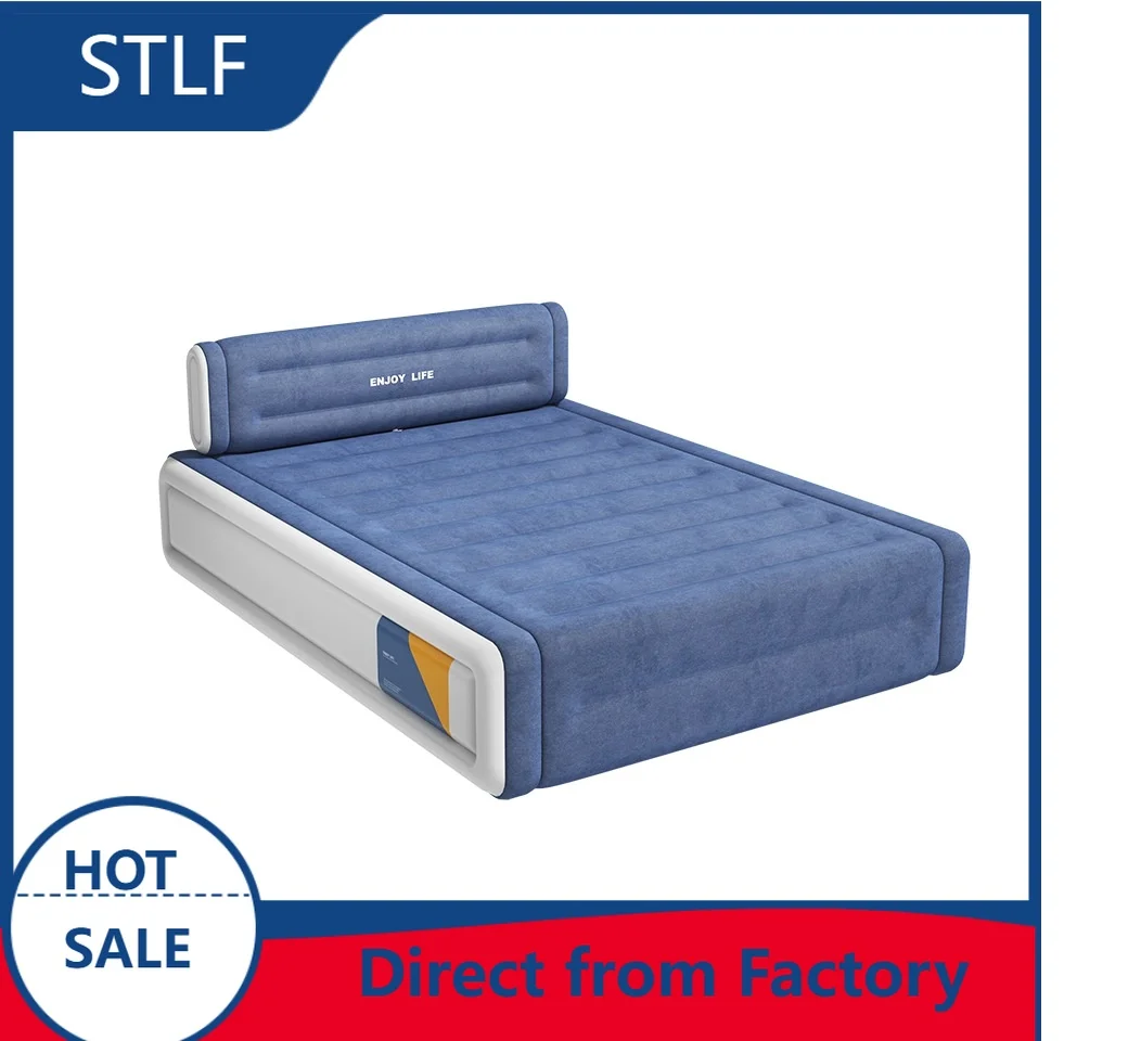 Flocked Automatic Inflatable Air Mattress Air Bed with Movable Backrest with Built-in Battery Pump