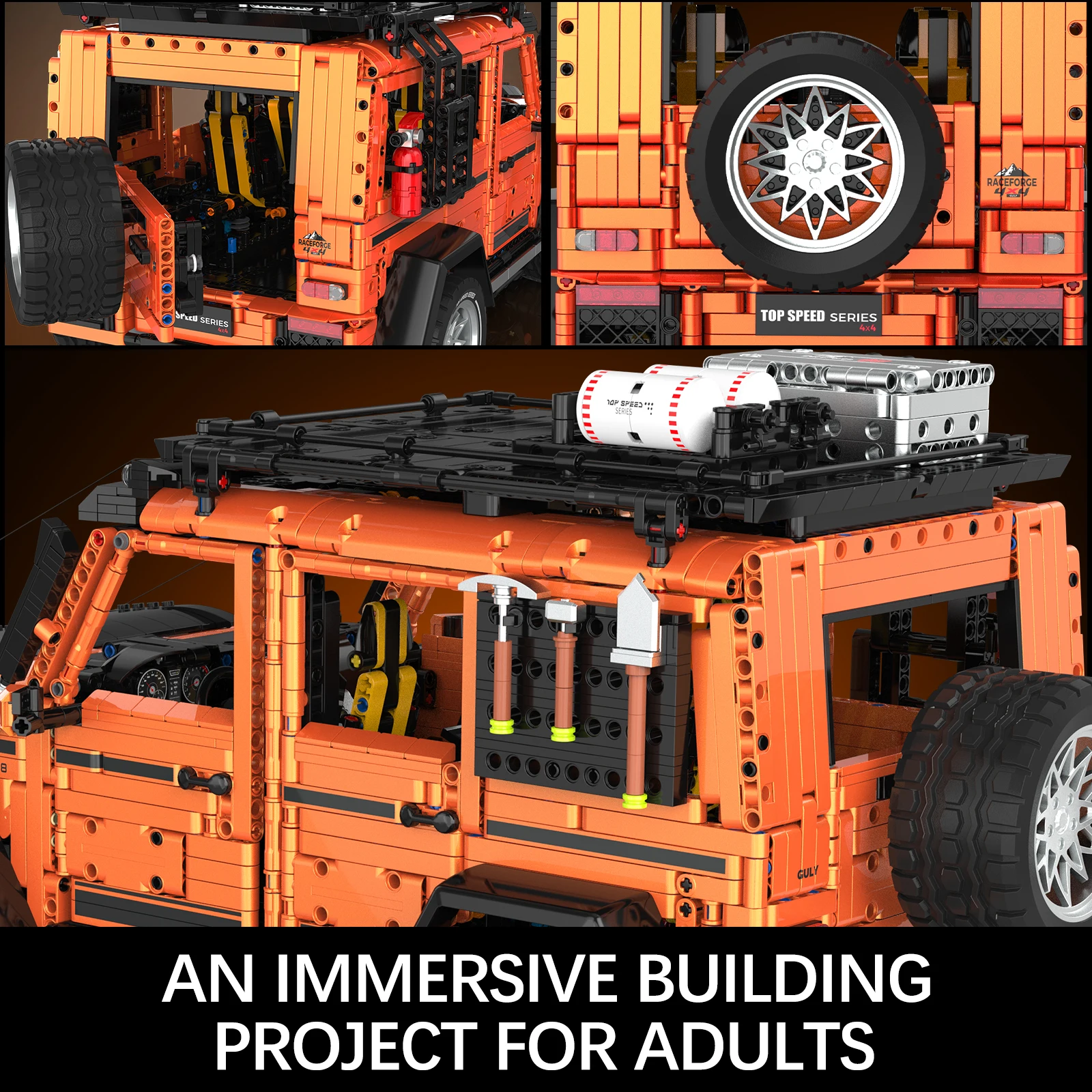 3914 pezzi set di costruzione per auto fuoristrada arancione, kit modello di auto classica, idea regalo divertente per adulti, regali dai 14 anni in su per uomini e donne