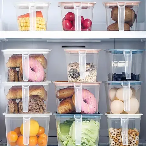 

Transparent Food Storage Box Kitchen Refrigerator Storage Boxes with Lid Handle Grains Beans Organizer Containers