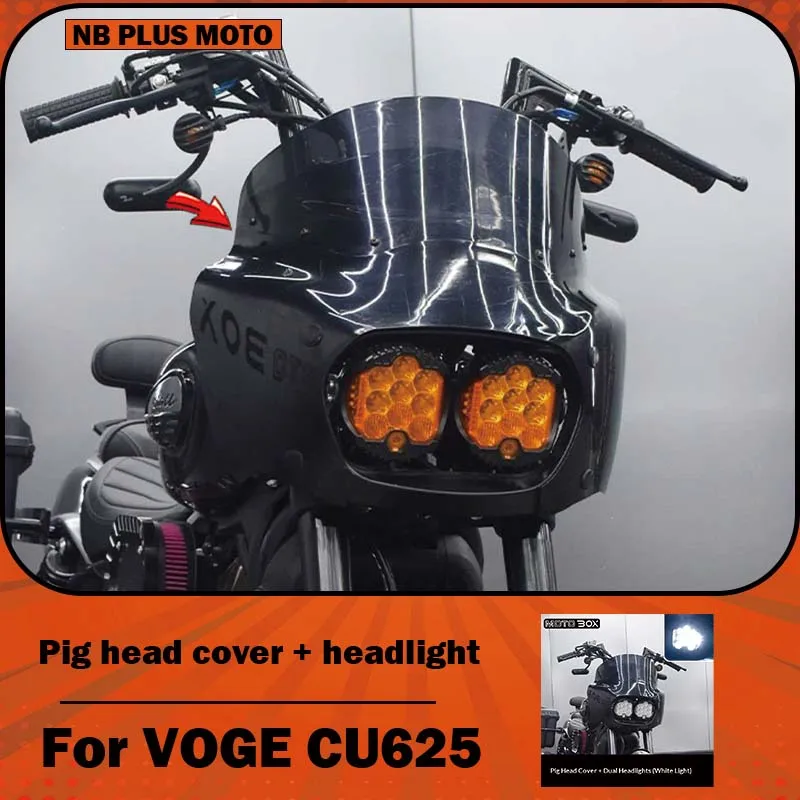 【Premium】For VOGE CU625 Modified with Retro Pig’s Head Design, Dual Headlights, DS Front Windshield Lamp Covers, Airflow Guides,