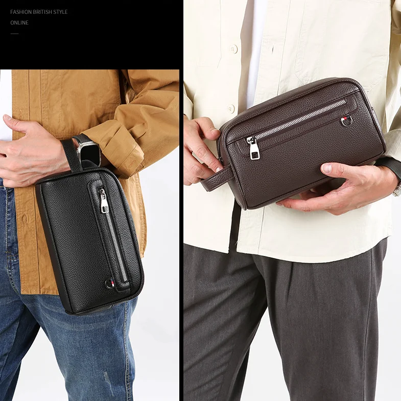 High Quality Soft Leather Men Bags Fashion Business Clutch Bag Casual Travel handbag Phone Purse Designer for Male Birthday Gift