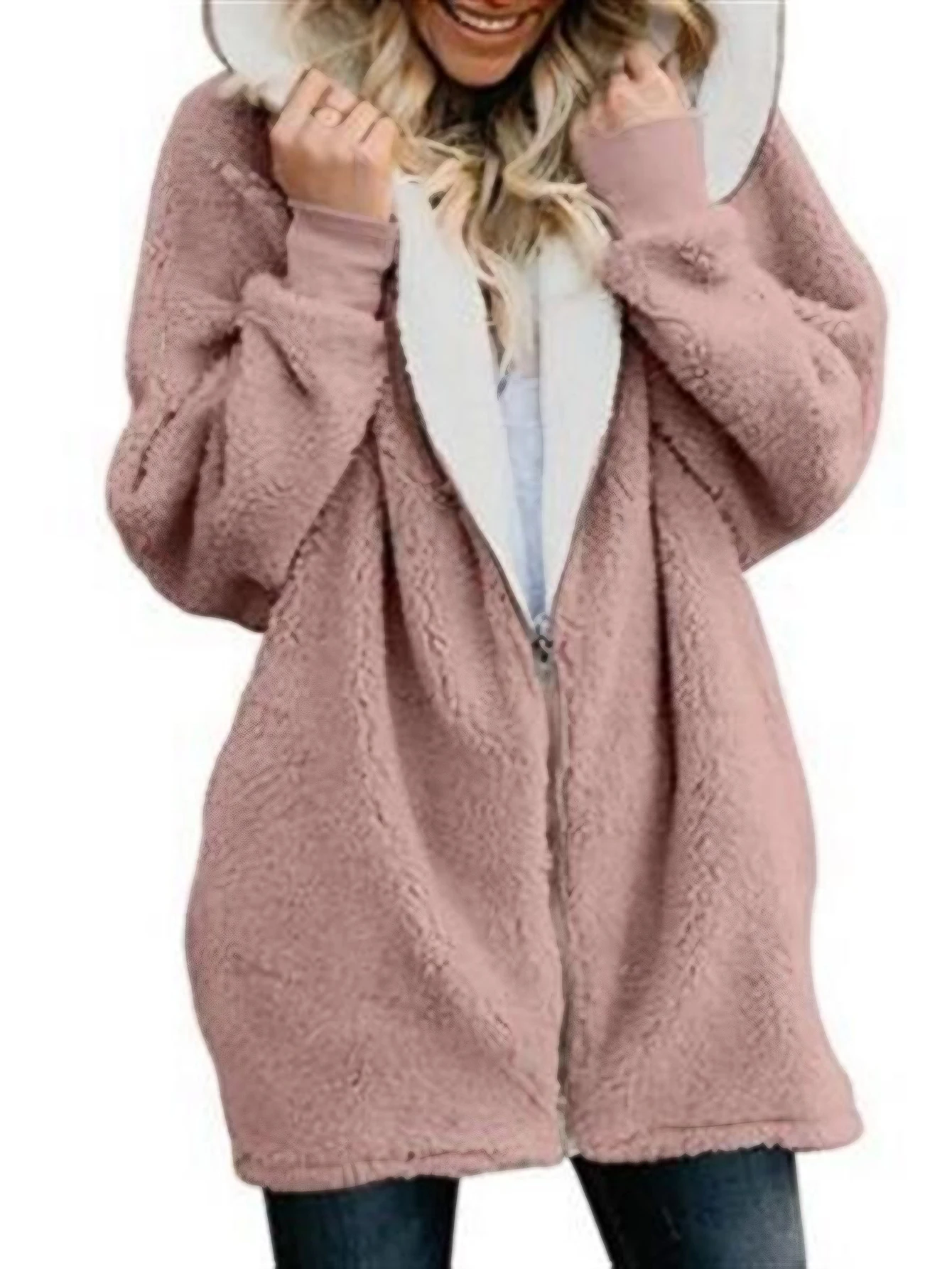 

Женское плюшевое пальто с капюшоном больших размеров, зимняя модная удобная однотонная уличная повседневная верхняя одежда с длинными рукавами
