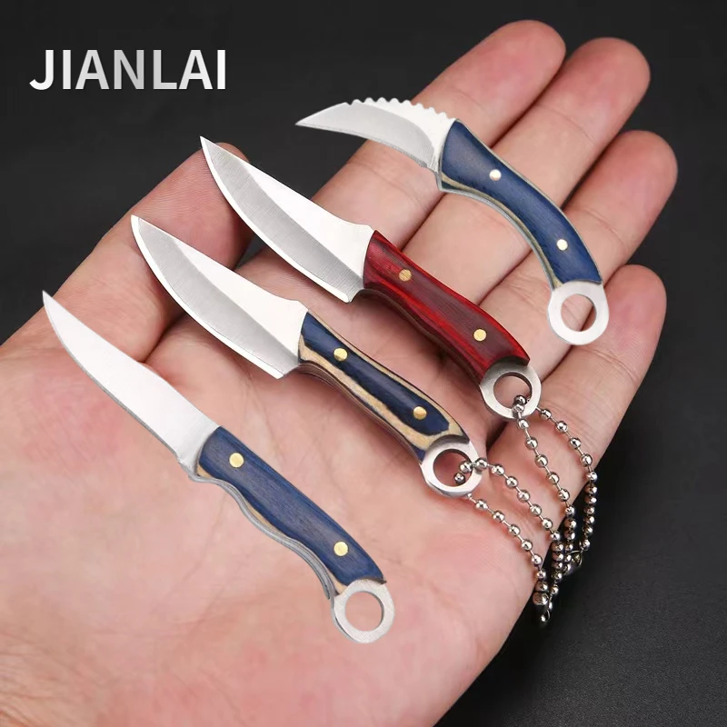 New Mini Ring Colorful Wood Small Straight Knife Small Claw Pocket Keychain Open Box Package Small Gift Artifact