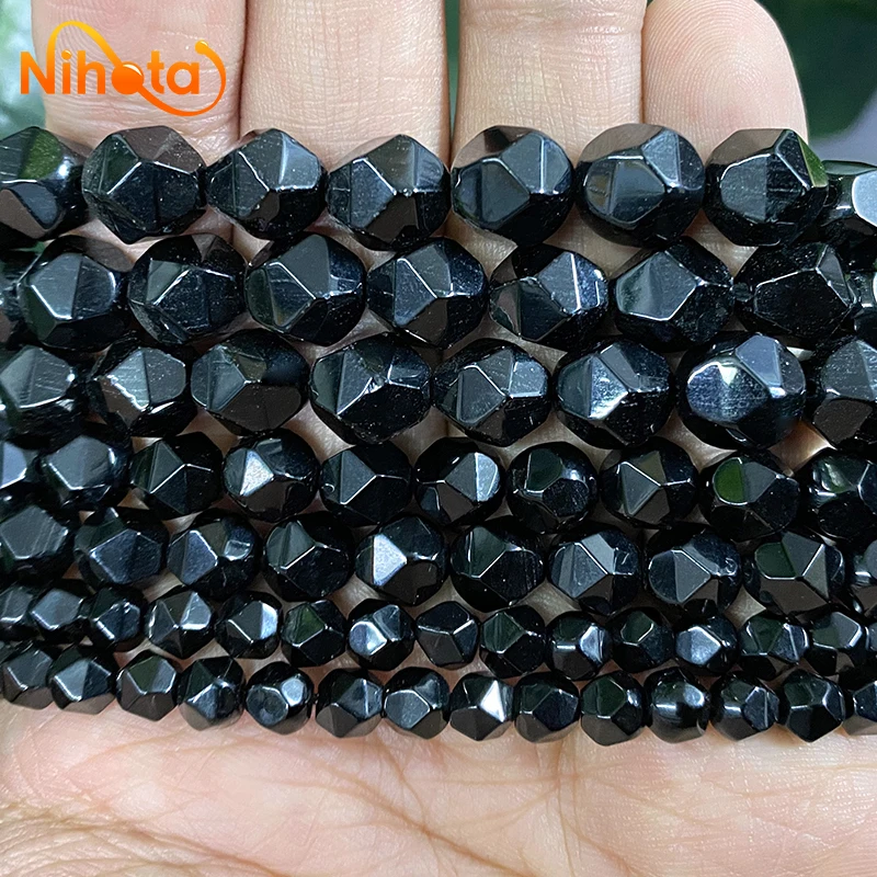 Faceted Natural Black Agates Onyx Spacers Loose Beads 14\