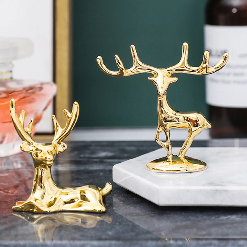 

2pcs Exquisite Desktop Adornment Tabletop Deer Ornament Creative Elk Decor Home Holiday Party Decoration Elk Christmas Decor