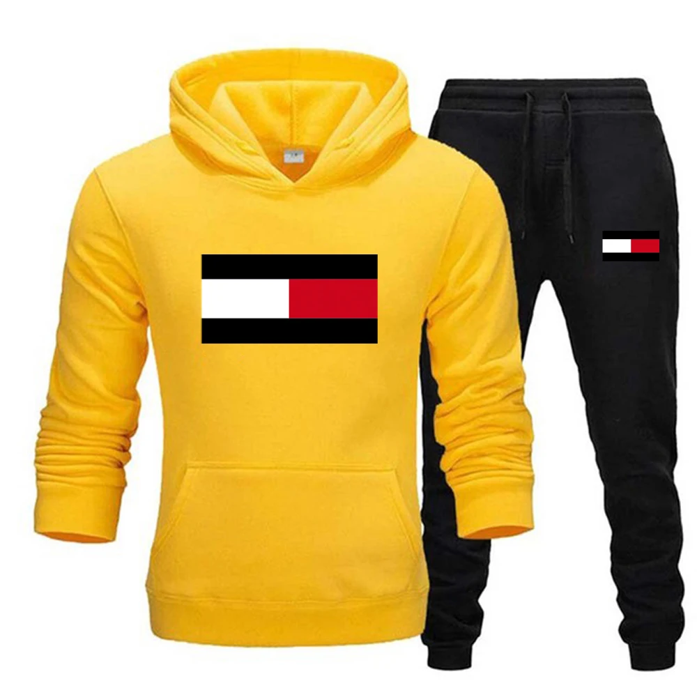 Men Print Fashion Sets Casual Pullover Tracksuit 2 Piece Hoodies Sweatshirts + Sweatpants Set