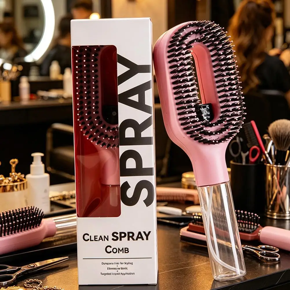 Professional Salon Ionic Misting Hair Brush Anti Frizz One Click Spray Water Portable Hydrating Detangling Shine Brush view 5