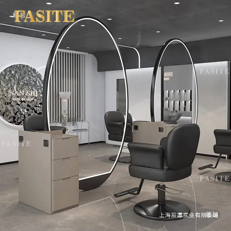 For Hair Mirror Table Integrated Cabinet Large Round Double Sided Floor Standing Makeup Vanity with Storage Perm Dye