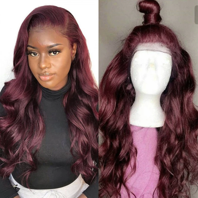 13x4 Lace Front Human Hair Wigs 99J/Burgundy RedWine Pre Plucked Body Wave Lace Wigs 150% Density Brazilian Remy Hair Wig KEMY