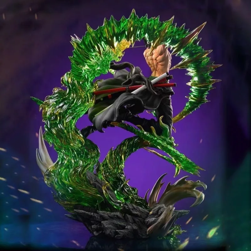 Figura de Anime de Roronoa Zoro de One Piece, Estilo de Tres Espadas, Efecto Dragón, Modelo de Estatua Coleccionable, Decoración, Figura de Acción, Juguete, Regalo