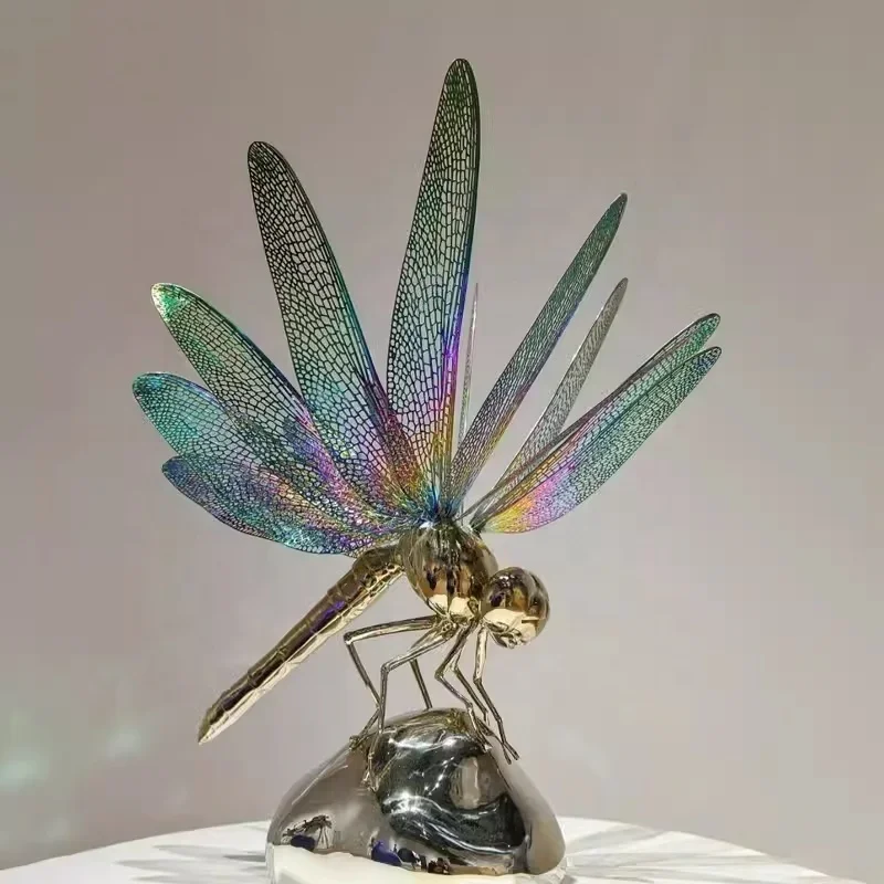 Stainless steel dragonfly sculpture, creative indoor desktop decoration gifts