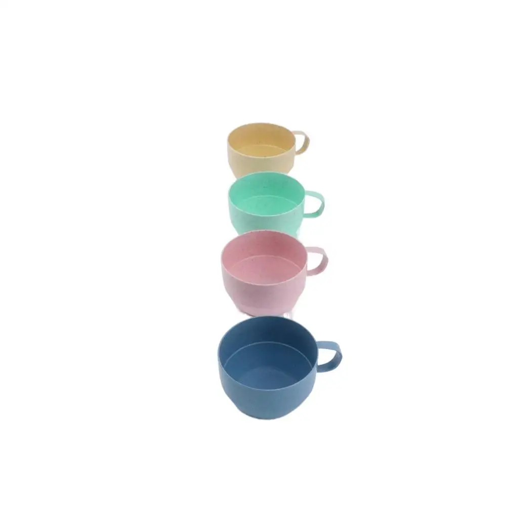 Wide Mouth Fall Resistant Reusable Kitchen Supplies with Handle Flat Bottom Drinkware Wheat Straw Cup Coffee Mug Drinking Cup