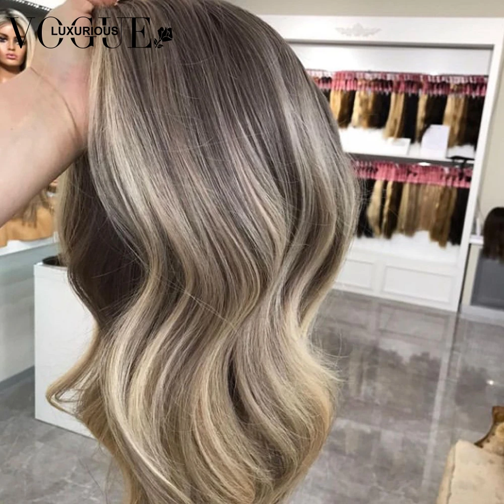 13X6 Lace Frontale Ombre Grey Ash Blonde Gekleurde Pruiken Voor Vrouwen Braziliaanse Maagdelijke Menselijk Haar Losse Body Wave Pruik Pretokkeld