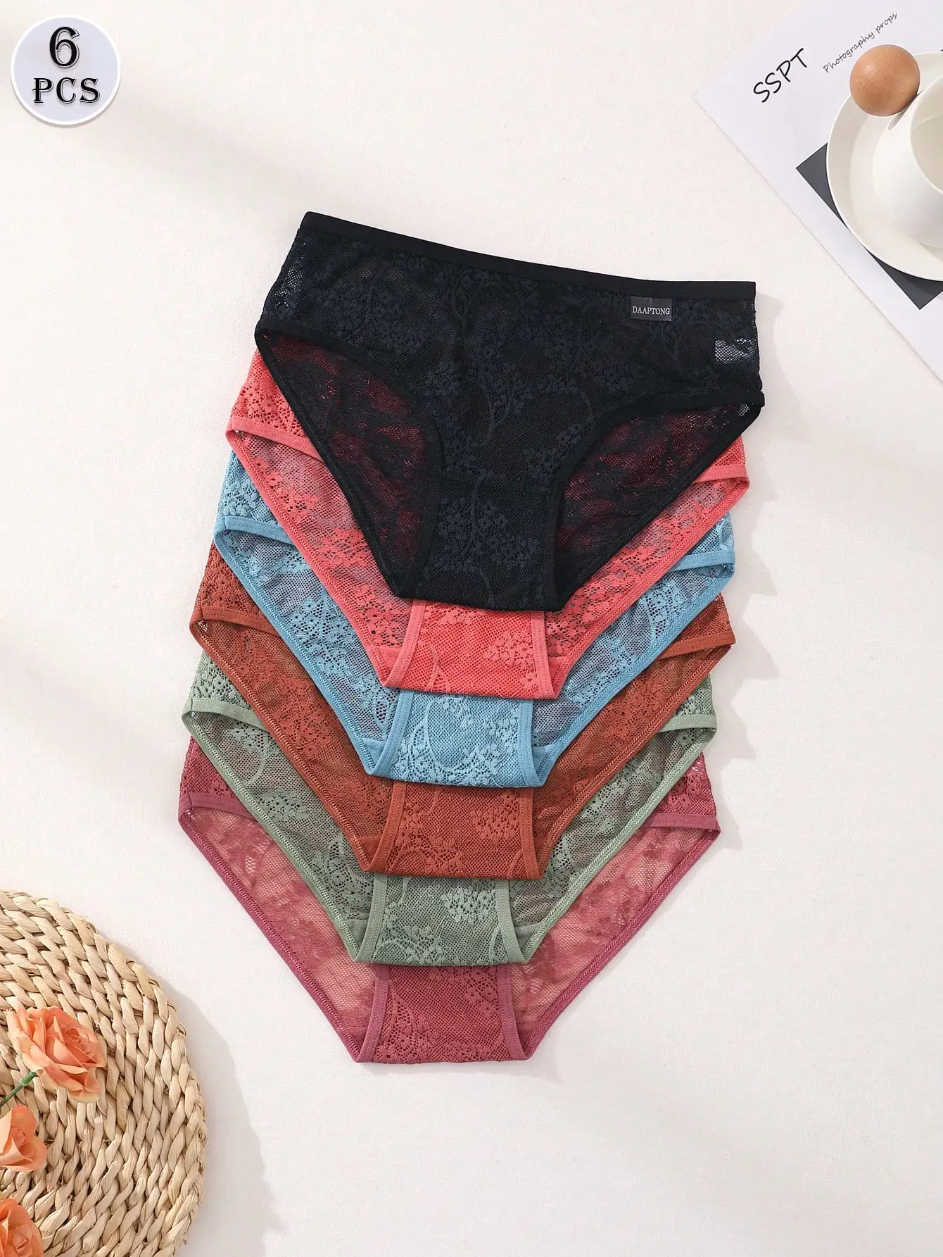 

Набор из 6 женских трусиков с кружевной отделкой и низкой посадкой, в ассортименте цветов