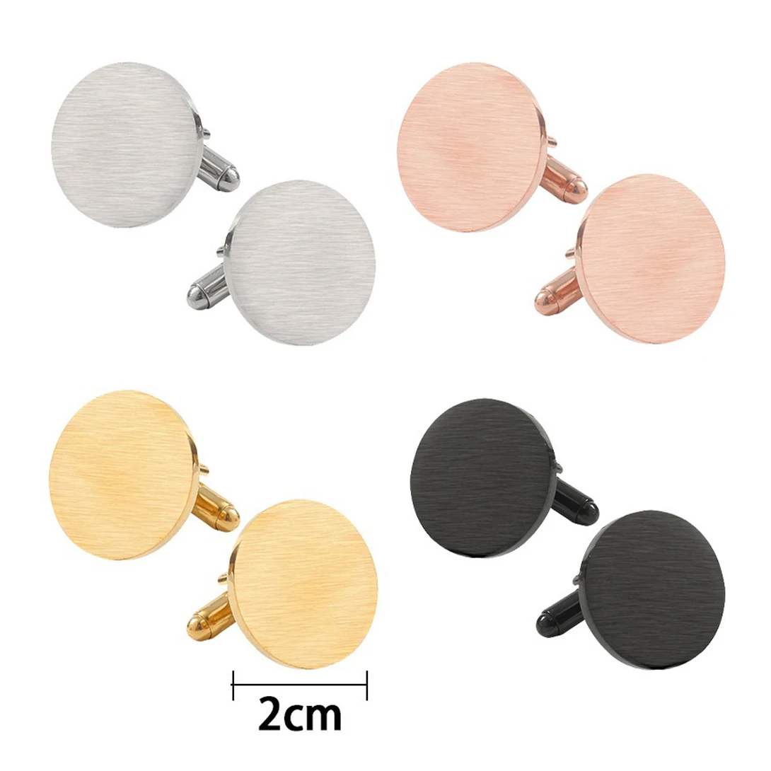 5 Pairs Rustproof 2cm Brushed Round Cufflinks Stainless Steel Blank French Shirt Cuff Links For Men Business Wedding Tuxedo Suit