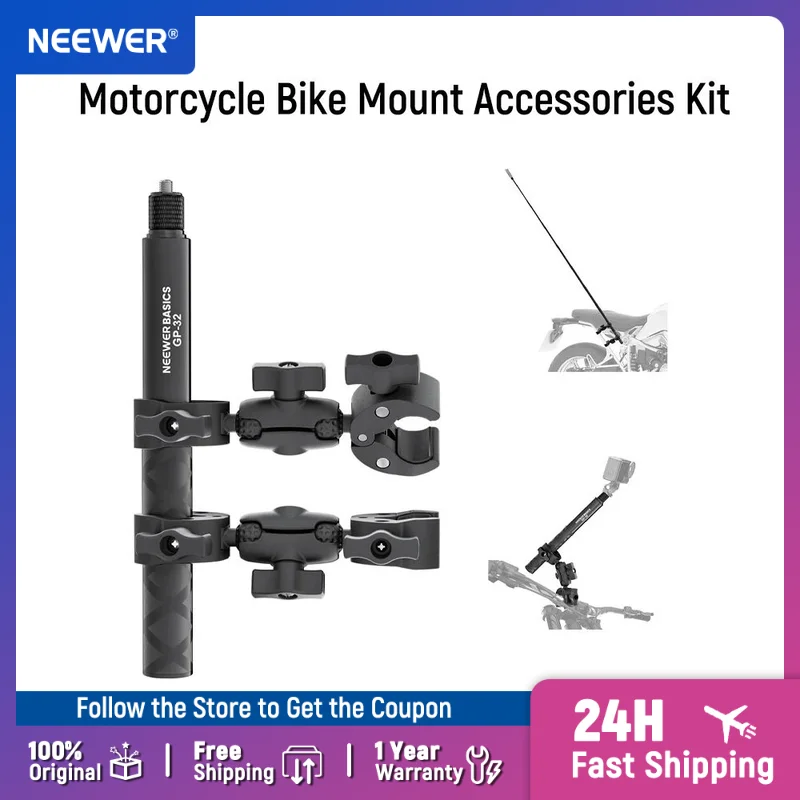 

NEEWER Basics Motorcycle Bike Mount Accessories Kit Invisible Selfie Stick Handlebar Clamp Holder for DJI Action Cameras