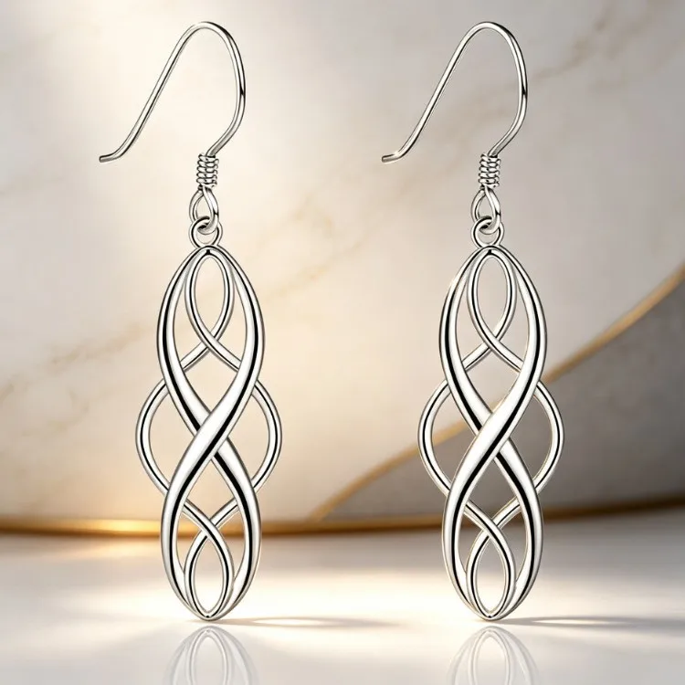 Ohrhänger mit keltischem Knoten aus 925er-Sterlingsilber, hängender Schmuck, Angelhaken für Damen – Detail 2