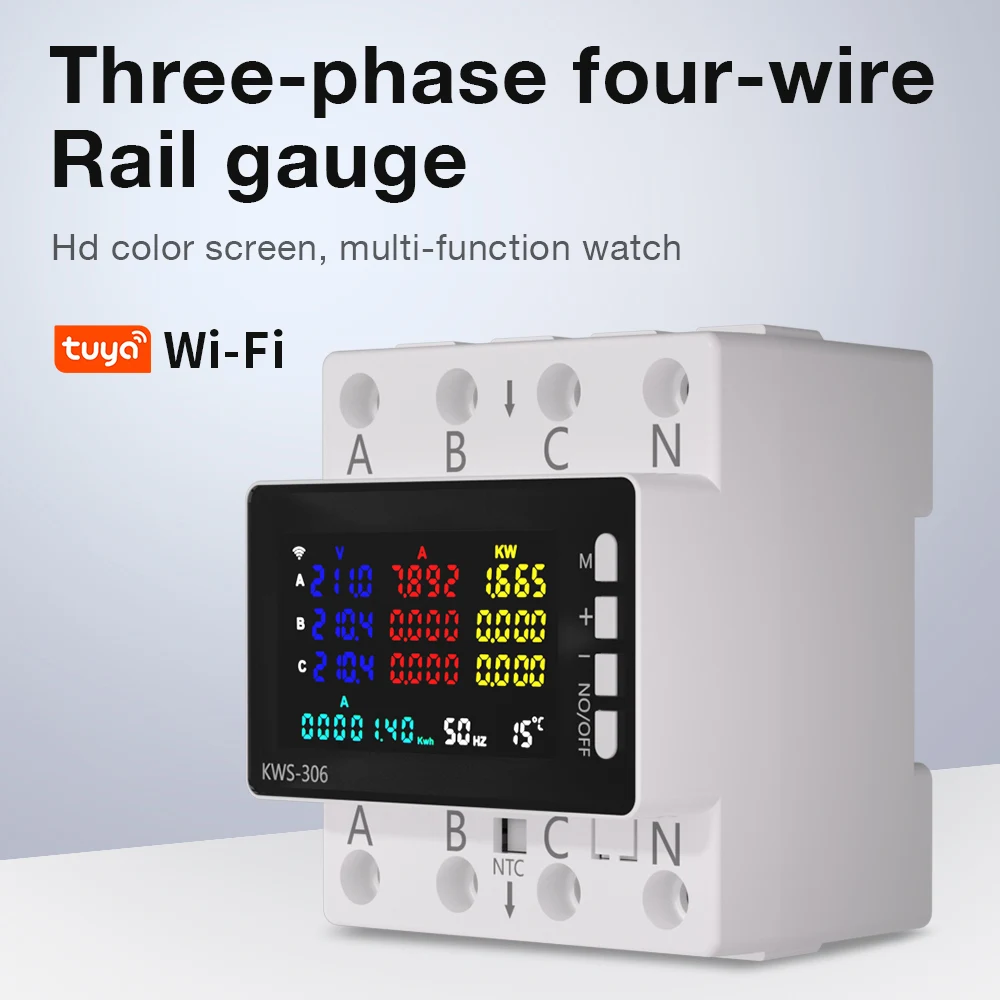 3 Phase 80A Tuya WiFi Power Meter Energy kWh Monitor Over Under Voltage Protector Timer Relay Switch Current Limit Smart Life