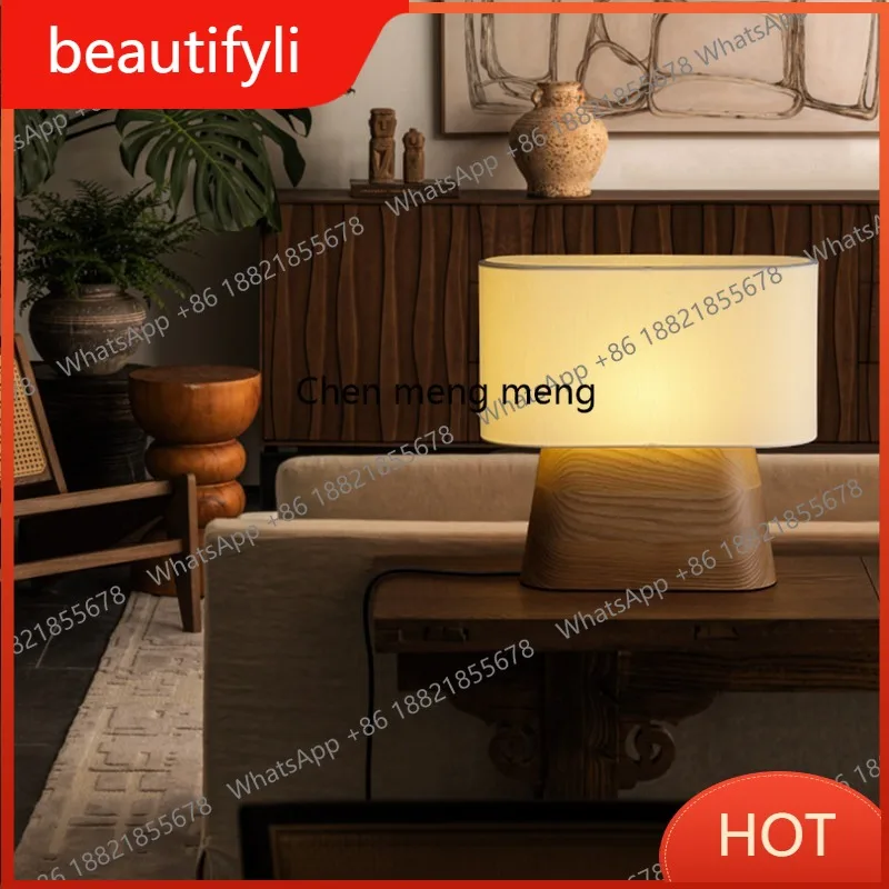 D80 Middle Age Table Lamp, High-grade Log Carving, Bedside Desk, Bedside Reading Lamp, Atmosphere