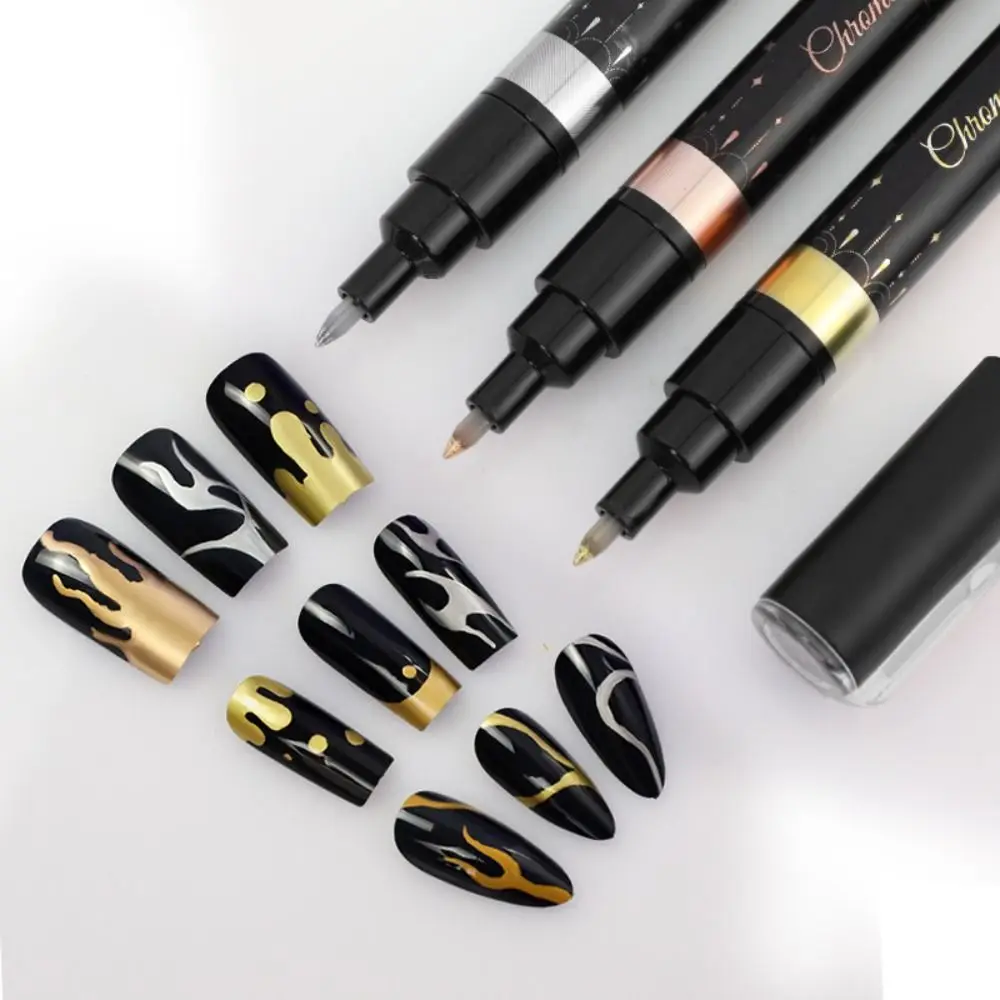 High Pigment Gel Polish Pen Metallic Silver Chrome Gold Nail Art Pens Bronze Gold Waterproof Chrome Nail Polish Pen