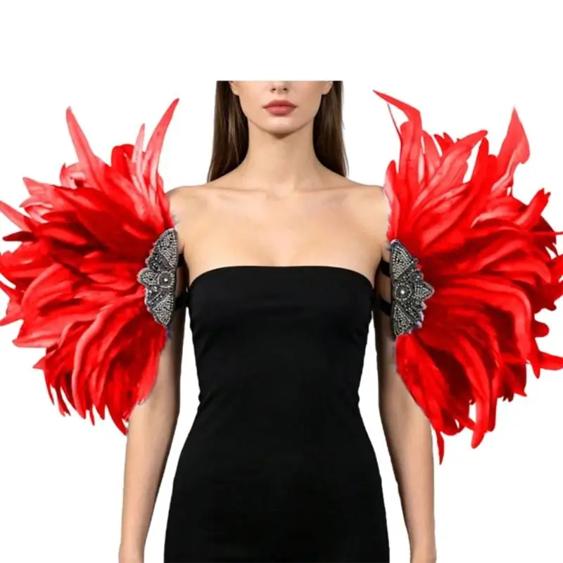 A52E Halloween Shoulder Accessory Pair for Costume Styling, Layered Fan with Beaded Accent for Cosplay Looks