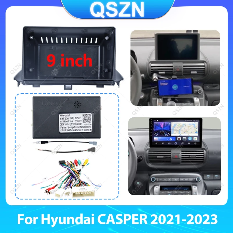 For Hyundai CASPER 캐스퍼 2021-2023 9inch Texturing Car Radio Fascias Frame Stereo Panel Harness Wiring Power Cord Adapter Canbu