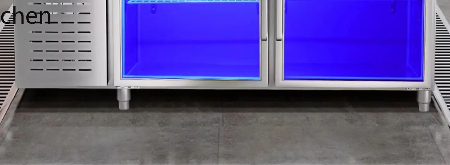 Banco da lavoro refrigerato HTT negozio di tè al latte frigorifero da cucina luce blu armadio piatto a doppia temperatura congelatore orizzontale aria