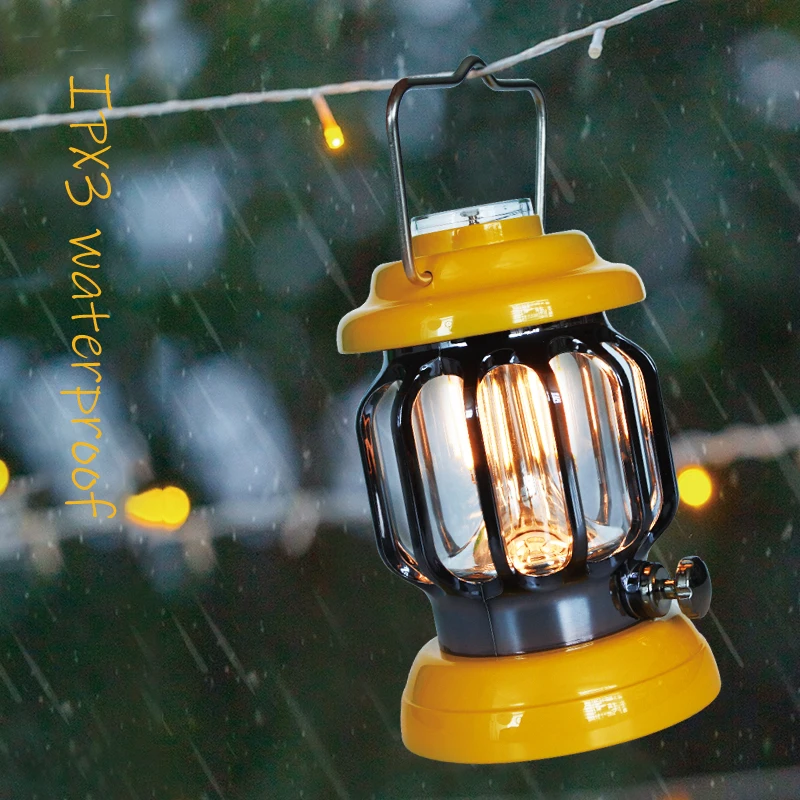 

Retro Outdoor Lights Hanging Camping Lantern Waterproof Metal LED Lights with Handle Design Decor for Garden Patio Courtyard