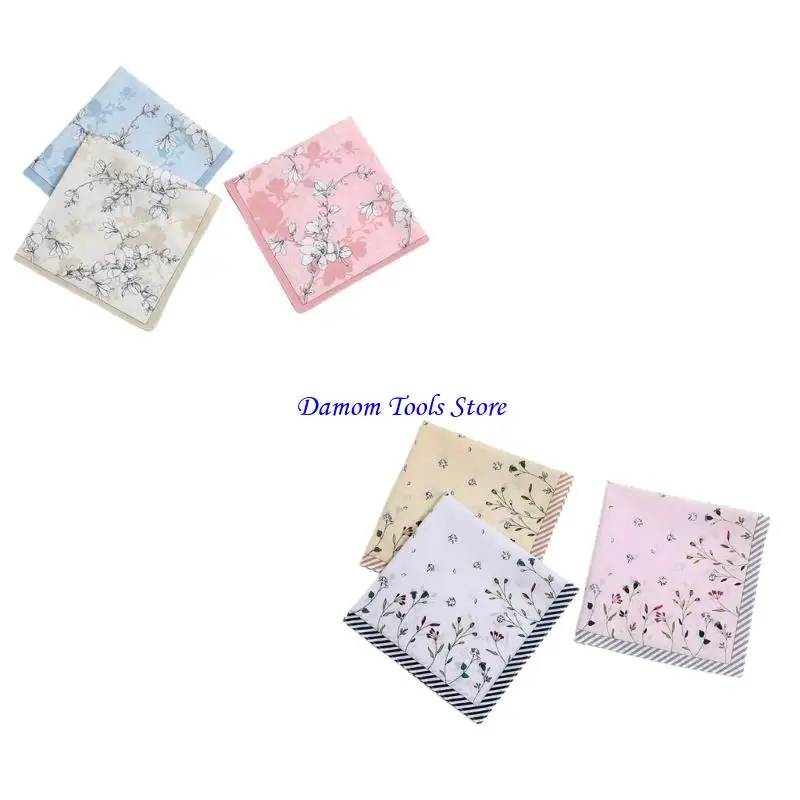 

57BE 1PC Cotton Handkerchief Women Hankies Printing Flower Absorbent Cotton Hanky