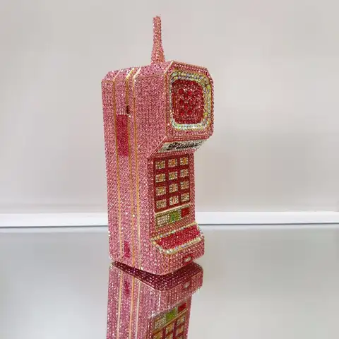 XIYUAN Nyaste Mobiltelefonformad Strass Aftonväska Lyxig Diamant Bröllopsväska Dam Rosa Kristall Brudväska 10 best sales bokformad väska - №4
