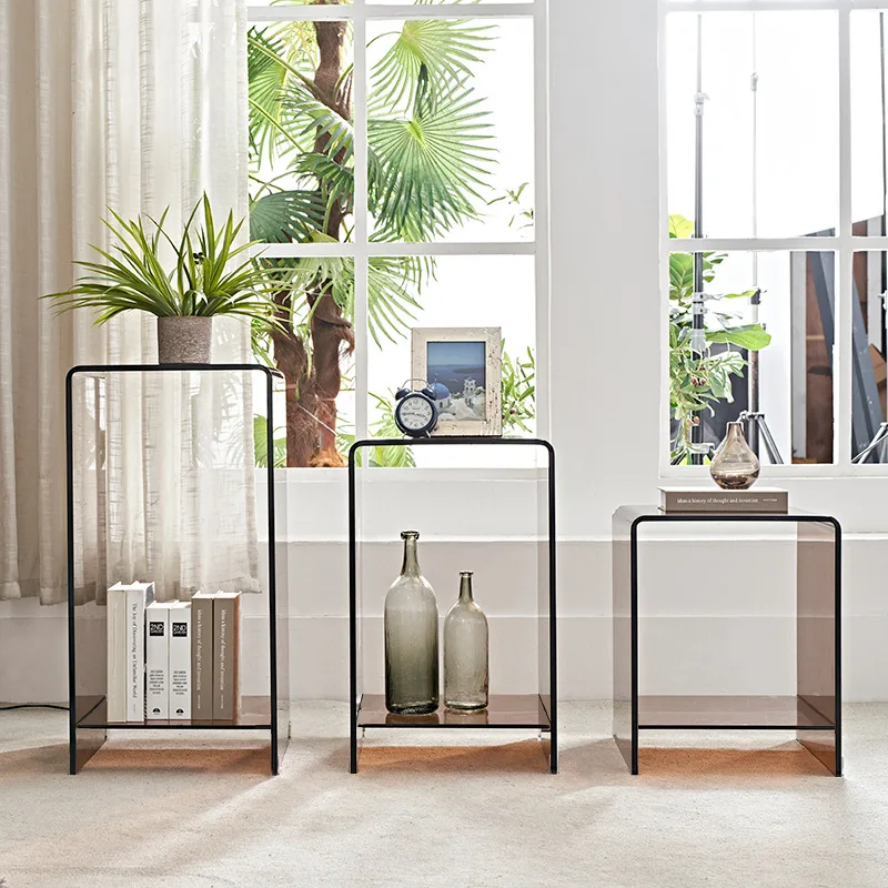 New acrylic simple transparent gray sofa side table living room double-layer storage box corner