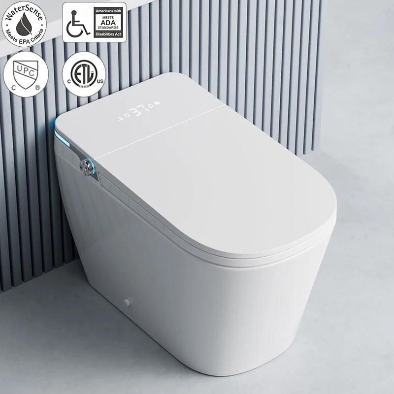 Smart Toilet Square Ceramic Fully Automatic Dual-Flush Included Floor Mounted High-Speed Air-Drying Heated Seat Night Light