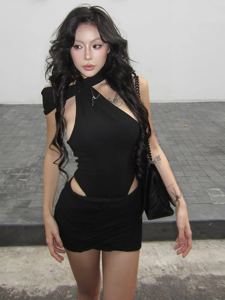 Nibber ウエストレスセクシーな不規則なホルタードレス女性オフショルダー背中の開いた固体エレガントなクラブウェアピーチヒップスキニーミニボディコン