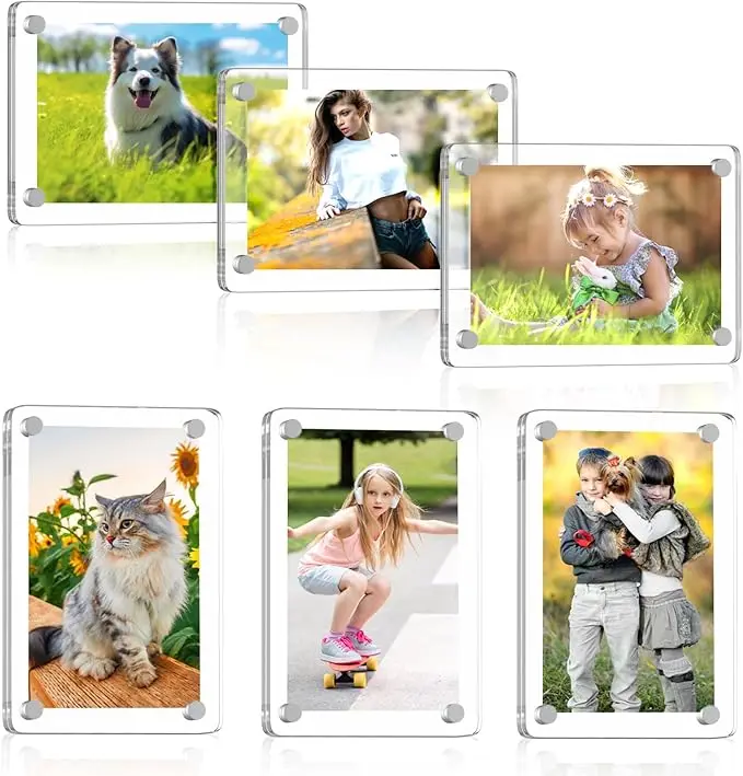 6/22Pack Double Sided Acrylic Fridge Magnetic Photo Frame for Fridge/Locker Magnetic Picture Frames for Refrigerator 3.54