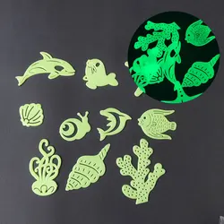 10pcs Luminous Wall Stickers with Ocean Creature with Coral Starfish Conch and Shell Lovely Kids Room Decoration