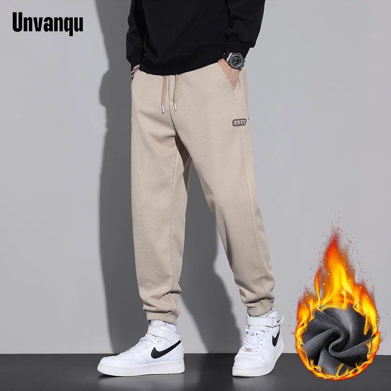 Unvanqu Winter Men's Warm Casual Corduroy Pants Jogging Sweatpants Male Cargo Pant Baggy Thick Streetwear Harem Work Trousers